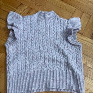 Zara Kids Ruffled Cable Knit Sweater - Light Gray